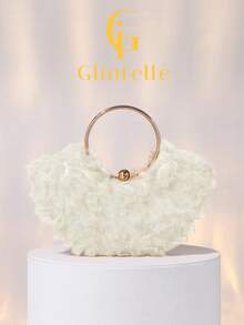 Bolsa de Embreagem de Luxo Jacquard com Babado 3D em Renda para Mulheres Glintelle, Bolsa Formal com Ferragens Metálicas, Bolsa de Noiva para Casamento, Presente do Dia dos Namorados, Bolsa de Embreagem Formal Elegante e Cintilante, Adequada para Combinar, Baile, Festa, Casamento, Noiva, Dama de Honra, Vestido de Aniversário - Branco - Visão 9