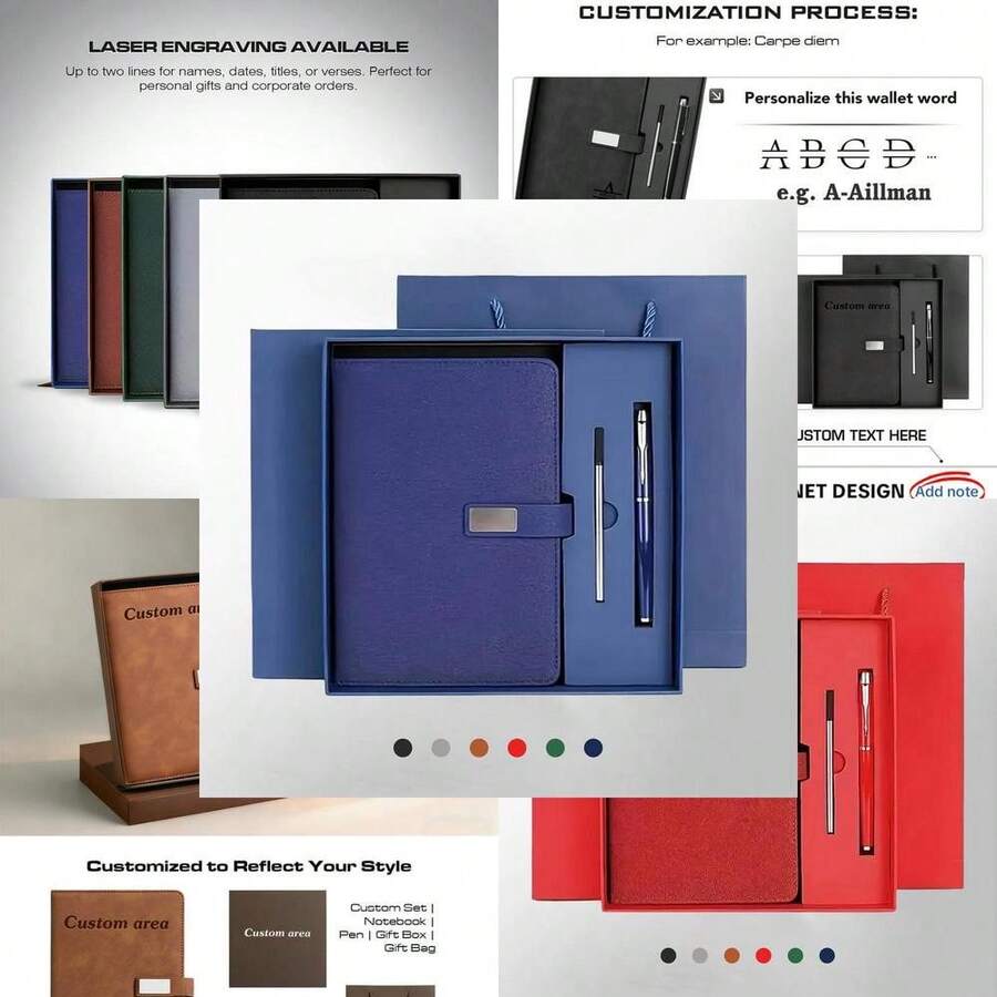 Office Notebook Gift Set With Pen PU Leather Journal Ballpoint Pen Free Laser Engraving Personalized Office Business Gift - 紅色 - 查看 1