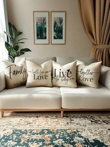 4 fundas de almohada suaves con patrones de familia y amor en inglés de moda, fundas decorativas para cojines con cierre de cremallera, lavables a máquina para decoración del hogar de cojines para sofá, sala de estar, dormitorio, sin incluir el relleno de la almohada