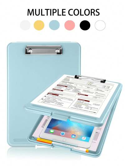 1 pieza Carpeta de archivo A4 con almacenamiento, portapapeles de oficina de alta capacidad con soporte para bolígrafo, clip metálico, resistente al desgaste, superficie lisa para escribir, adecuado para escribir, aprender, entrevistas, dibujar, aplicable para maestros, escuelas, papelerías, sitios de construcción, hogares y otras ocasiones