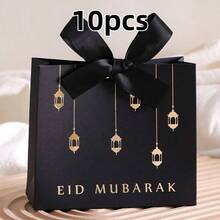 10 Pack Gift Box With Ribbon For Eid Al Fitr - White, Pink Box, Black Paper Candy And Biscuit Packaging, Decoration For Islamic Festival Ramadan And Eid Al Fitr, Islamic Festival Gift | Crescent Design | Paper Gift Box, Ramadan Gift - Multicolor - View 13