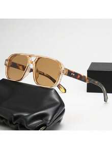Classic Pilot-Style Men's Fashion Gls - Vintage Retro Design With Gradient Brown Lenses, Durable PC Frame Casual Wear, Fashion Acssories| Vintage Retro Gls| Polycarbonate Frame FCZ8 - trà đen - Xem 4