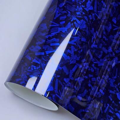 Folia do owijania karoserii z materiału PET, błyszcząca, niebieska faktura kutego włókna węglowego, folia winylowa do owijania samochodów, motocykli i skuterów