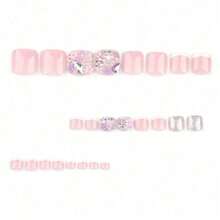 French White Toenails Three-Dimensional Flower Glitter Foot Nail Art False Nails Short Wear Nails - 2XB1-13244 - View 2