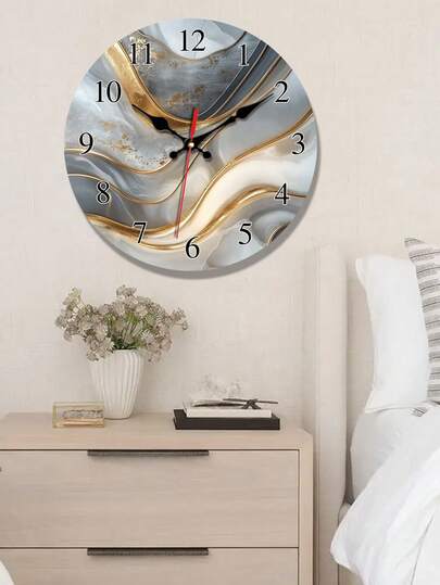 Luxury Gold Flowing Water Marble Texture Wooden Wall Clock, Modern Aesthetic Wall Art Decor Clock, Suitable For Living Room, Bedroom, Kitchen And Office Decor, Perfect Home Decor Choice, Also An Ideal Gift For Valentine's Day, New Year And Birthday