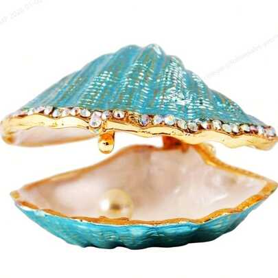 1pc Hand-Painted Shell Figurine Jewelry Box With Enamel And Rhinestones - Collectable Ring Holder And Unique Birthday Gift
