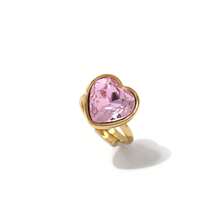 1pc Multi-Color Sparkling Heart Zirconia Stainless Steel Gold Adjustable Ring, Suitable For Girls' Everyday Wear And Parties, Exquisite And Simple Jewelry Gift. - Gold - View 14