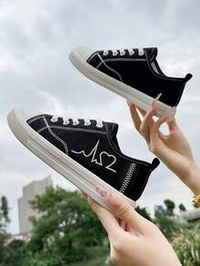 女士时尚平底休闲鞋，时尚系带百搭运动鞋，适合所有季节 - 黑色 - 查看 8