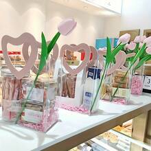 1pc, Reusable Transparent Gift Bag With Pink Handle, Transparent PVC Party Gift Bag, Suitable For Weddings, Bridal Parties, Birthdays, Valentine's Day, Home Decor | Decorative Gift Bags | Durable Gift Bags, Wedding Gift Bags - 粉色 - 查看 5