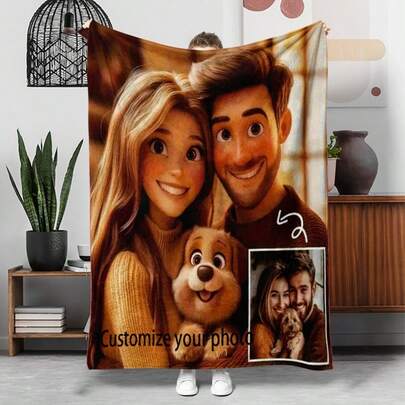 1pc Customized Blanket With Photo, Specially Soft Personalized Blanket, High-Definition Printed Custom Photo Blanket, Comfortable Customized Blanket. Customized Gift, Suitable For Girls, Boys, Adults, Grandparents, Daughters, Sons, Sisters, Parents, Valentine's Day Gift. Lightweight, Soft, Comfortable, Suitable For Bed, Sofa, Camping, Travel, All Seasons, Camping Equipment, Camping Essentials