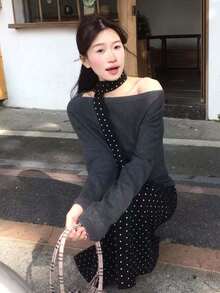 Y6Y Áo len nữ dáng suông, ôm eo, màu xám đậm, phong cách Hàn Quốc mới mùa xuân 2026, chất lượng cao. - Màu xám đen - Xem 12