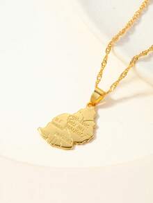 1pc Fashion Personalized Map Pendant Necklace Suitable For Male And Female Couple Jewelry Gifts - Yellow Gold - View 6