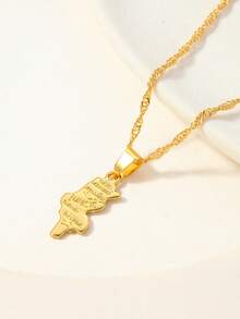 1pc Fashion Personalized Map Pendant Necklace Suitable For Male And Female Couple Jewelry Gifts - Yellow Gold - View 4