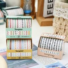 10 Rolls/Box Of Floral Pattern Washi Tape, Creative Line And Geometric Pattern Tape, Fashionable Colorful Paper Craft Supplies, Scrapbook Collage And Stationery Making Decorative Materials, Gift Packaging Decorative Tape, A Unique Gift For Friends