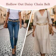 Gold Chain Belt, Western Belts Woman Country Belt Adjustable Hollow Out Daisy Cowgirl Belts Western Country Concert Outfit Dress Jeans Pants - ban đầu - Xem 5