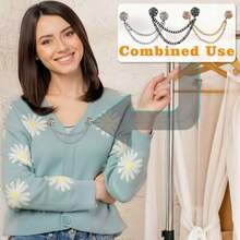 2个优雅实用磁性衣夹，女士适用 - 可调节链条设计，花卉装饰，适用于衬衫/袖子/连衣裙/裤子 - 即时调节，无需缝纫，外观优雅，衣物固定器，衣橱必备，合金材质，抛光表面，时尚达人之选，女士时尚配饰