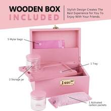 Large Bamboo Box With Combination Lock Decorative Box For Home Great Gift Choice Storage Lockbox With Storage Jar, Christmas Gifts For Men Women - Pink - View 3