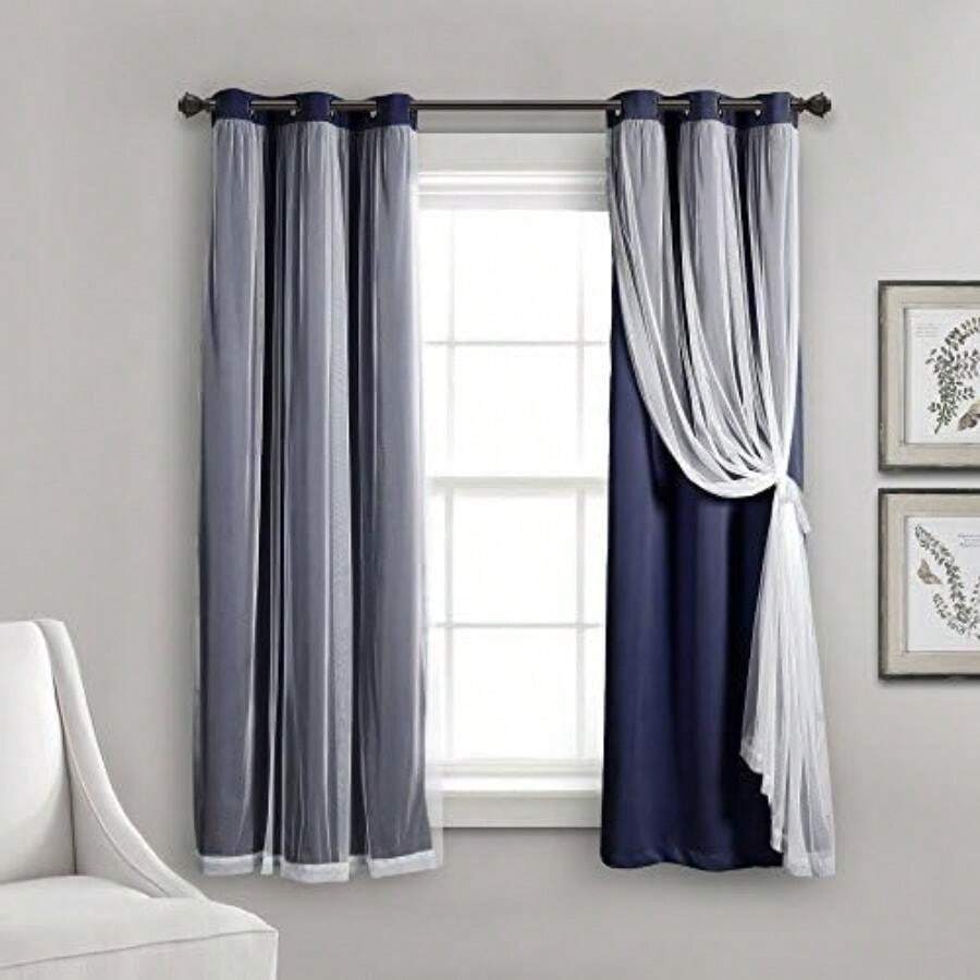 Decor - Cortinas Transparentes con Ojales con Forro Opaco Aislado, Paneles de Cortina de Ventana, par, 38 Pulgadas de Ancho x 108 Pulgadas de Largo, Gris Claro, Cortinas Opacas Elegantes para(50.8An x 50.8Al cm (2 Paneles) Azul marino) - Multicolor - Ver 1