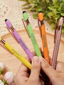 Customized Text LOGO Rose Gold Plated Circle Ballpoint Pen, Metal Spray Painted Aluminum Barrel Smooth Writing Capacitive Stylus Pen, Elegant Gift For Family, Friends, Teachers, Parents, Colleagues, Back To School, Graduation Season - Multicolor - View 5