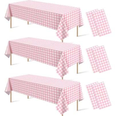 1 chiếc khăn trải bàn nhựa dùng một lần, chống thấm nước, họa tiết kẻ caro đen/đỏ/hồng/xanh dương, thích hợp cho dã ngoại ngoài trời, nhà bếp và các bữa tiệc ngày lễ.