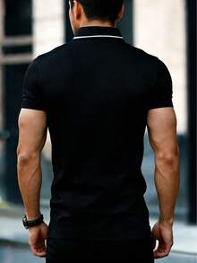 Men's Golf Polo Shirt, Fashion Business Casual Printed Short Sleeve Collared Button Design - Black - View 2