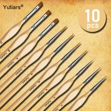 10pcs Assorted Wooden Nylon Paint Brush Set, Ideal For Artistic Creation, Fine Nylon Bristles Suitable For Acrylic, Watercolor, Oil Paint, Crafts And Model Making. - Sets - View 8