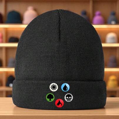 Magic Gathering Color Cake All Energy Symbols MTG Hat - Soft Breathable Knitted Game Hat With All Energy Symbols (Life, Death, Destruction, Illusion, Spell, Creature, Equipment, Terrain, Artifact, Token, Counter, Damage, Healing, Loyalty, Betrayal)