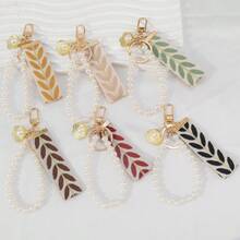 1pc Leaf Jacquard Faux Pearl Decor Fashion Keychain Gifts For Mother, Father, Graduation, And Teacher - Multicolor - View 4