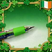 6支/24支装圣帕特里克节0.5毫米圆珠笔，4色创意三叶草装饰多色圆珠笔，节日礼物/办公用品/派对礼品/课堂奖励 - 生派翠克透明款小四色隨機發 - 查看 5