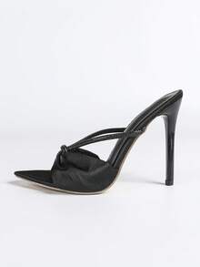 French Fashion Crystal Crossed Pointed Toe Slip-On Sandals For Women, Sexy Versatile High Heels, Summer New Arrival - Black - View 6