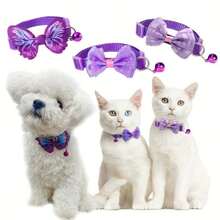 [3pcs Pet Collars] 3pcs Adjustable Butterfly Bow Tie Pet Collars | Purple & Pink Checkered Pattern Polyester | Stylish Durable Pet Accessories For Small Dogs & Cats - Purple - View 5
