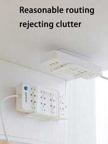 1pc Heavy-Duty Wall-Mounted Router Bracket With Power Strip Organizer - No-Drill Installation, Space-Saving Cable Management For WiFi Routers & Power Strips - ABS Plastic Construction, Suitable For Home/Office - Cable Organizer, Living Room Accessory, Minimalist Design, Practical Storage Rack - White - View 3