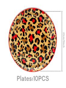 50 piezas Conjunto de suministros para fiestas con estampado de leopardo rojo-marrón - Platos, vasos y servilletas desechables de papel con patrón animal de moda, vajilla para fiestas, adecuado para fiestas de cumpleaños con tema retro para adultos y reuniones de estilo audaz, decoraciones con estampados elegantes, ideal para regalos y celebraciones en casa. - Multicolor - Ver 3