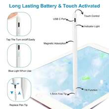 新款通用触控笔，适用于平板电脑，兼容 iPad、Apple Pencil 和华为、三星等手机，也适用于 Galaxy Tab A9、A9+、S9FE、S9+、S8+、S7+、S7FE、S6lite、A7、A8、A7lite 等机型。可充电倾斜触控笔，兼容小米安卓设备。 - 彩色 - 查看 6