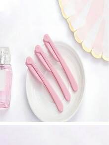 3pcs Pink Eyebrow Trimmer Set, Facial Hair Removal Tool, Portable Women's Eyebrow Shaper, Stainless Steel Blade Eyebrow Razor, Makeup Grooming Tool, Hair Care, Depilation Tool, Foldable - Multicolor - View 5
