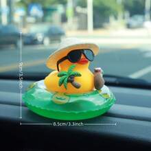 1pc Summer Duck Car Decor - Tropical Beach Dashboard Statue Featuring Coconut And Green Buoy Accents, Unisex Anti-Slip Car Accessory, Fun Gift For Friends (Includes Sticky Pad) - A - View 5