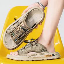 Sandalias de hombre tejidas a mano de moda, zapatos de playa transpirables y antideslizantes para el verano, zapatos casuales de moda para exteriores, pantuflas para el hogar y exteriores - Caqui - Ver 9