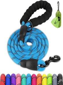 Reflective Dog Leash, Heavy Duty Nylon Rope, With Poop Bag Dispenser, High Visibility Reflective Strap, Suitable For Medium To Large Dogs, 5' X 1/2' And 6' X 1/2/ - Blue - View 1