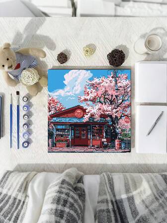 ערכת ציור סאקורה עשה זאת בעצמך, צבעי אקריליק לפי מספרים עם מברשות ומסגרות, מתאים למתחילים וחובבי ציור. צביעה לפי מספרים, הפגת מתחים, יצירה ידנית, מתנה נהדרת לעצמך, חברים, משפחה, אמנות עיצוב קיר