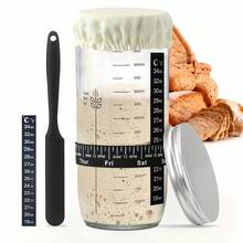 6件套酸面团发酵罐套装，包含面团刮刀、发酵罐、酸面团烘焙用品、玻璃发酵罐、烘焙工具套装、面包醒发篮、带日期追踪器和喂料盖的酸面团发酵罐、24盎司酸面团发酵罐、温度计、布盖和金属盖，易于清洁，可用于发酵面团和酸奶，也可用于储存豆类、咖啡和面粉，圣诞礼物，厨房小工具 - - - 查看 2