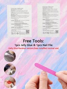 24PCS Short Almond False Nail Aura Purple Blush Pointed Nail Art Cute Chrome Alloy Acrylic Press On Nail Gel Nail Art Nail Supplies Art Nail Set (Attached: A Piece Of Jelly Gel And File) Suitable For Women's Daily Dating Party - Multicolor - View 4