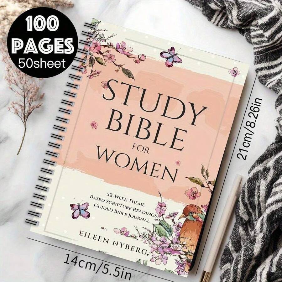 1 Floral Spiral Notebook - Women's Bible Study, 52 Weeks Themes, Christian Diary, Per Page, Suitable For Scripture Study And Prayer Record; Elegant Pink Religious Gift, Suitable For Church Friends, Family, Colleagues, Spiritual Record Keepers, Floral Decorative Art Cover Design, High-Quality Printing, Durable Paper, Premium Binding, Faith Gift - 1個 - 查看 1