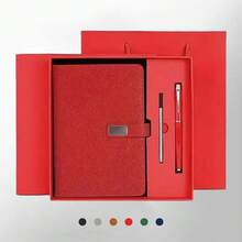 Office Notebook Gift Set With Pen PU Leather Journal Ballpoint Pen Free Laser Engraving Personalized Office Business Gift - 紅色 - 查看 3