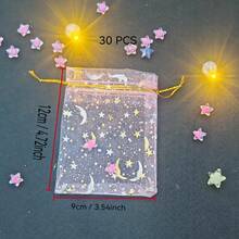 10/30 Pcs/50 PCS/100PCS3.5x4.7-Inch (9x12cm, Black And White Available) Moon And Star-Style Multi-Color Gauze Bags, Gift Packaging Bags, Gift Bags, Home And Daily Necessities, Nylon Bag Storage Bags, Festival And Party Supplies, Wedding Supplies - Multicolor - View 16