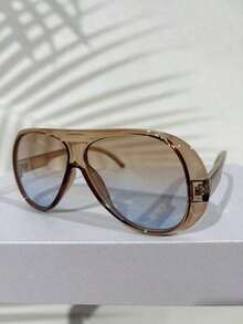 1PC New Vintage Design Oversized Square Fashion Glasses, High-End Street Style Party Festival Everyday Casual Eyewear Beach Accessories Women Glasses Shades Summer Beach Vacation,Outdoor,Travel H6LV - 漸層色 - 查看 3