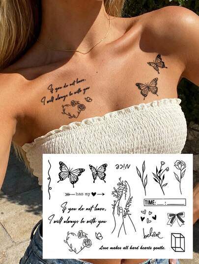 STARTTOOS Kompakta och utsökta tatueringsklistermärken med flera mönster och romantiska Y2K-fjärilsblommönster, tillfälliga falska tatueringsklistermärken lämpliga för handled, fotled, axel, nacke, nyckelben, gör-det-själv-karneval, alla hjärtans dag, fest, helgdagspresenter, vattentäta och realistiska kroppstatueringsklistermärken, 1-pack