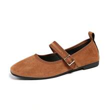 2025 Square Toe Plus Size Ballet Shoes For Women, Mary Jane Soft Bottom Fashion Strap Loafers, Suede Super Versatile Comfortable Buckle Shoes - Brown - View 7