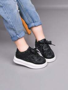 2026 Spring/Autumn New Kids Casual Shoes, Unisex, Korean Style Glitter Sneakers, Soft Sole School Shoes, Suitable For All Seasons - Black - View 5