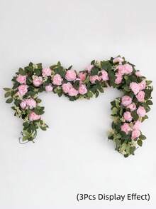 MEHELANY 1Pc 6.7ft Pink Artificial Peony Rattan, Green Plant Wreath Floral Decoration, Fake Flower Peony Rose Vine Green Plant, Spring Wreath Vine Decoration For Dining Table, Home, Wedding, Mantel Party, Wedding Party Arch Table Wall Background Decoration - Light Pink - View 5