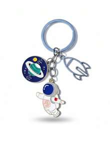 宇航员和火箭钥匙扣套装，锌合金太空主题钥匙扣，带行星和宇航员吊坠，时尚金属钥匙扣，适合天文爱好者，可作包包挂饰